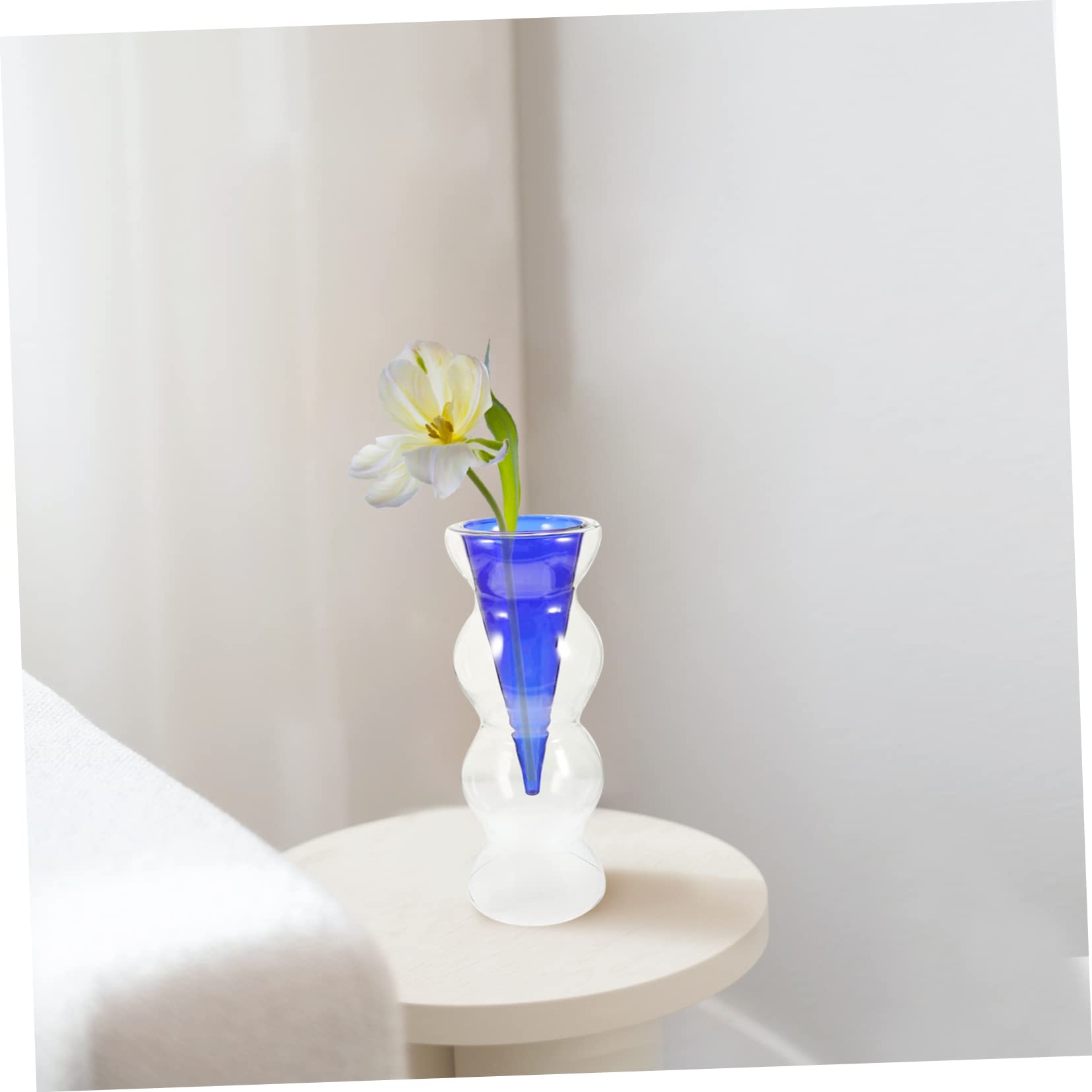 Amazon.co.jp: BUTIFULSIC 二重ガラスの花瓶 青いガラスの花瓶 室内用 