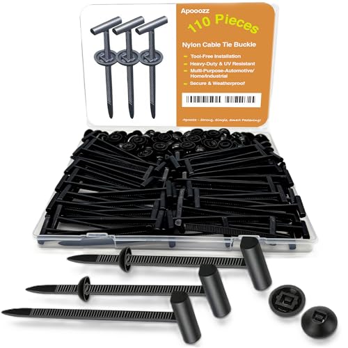 Apooozz 110Pcs Upgraded Nylon Universal Cable Tie Buckle Zipper Clips For Cars- Tool-Free Snap-Fit Fastening Clip Locking Zip Ties- Bumper Retainer Fender Clips For Automotive Home & Industrial Use