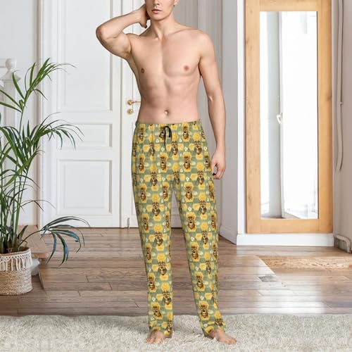 Mens Pajama Pants - Flower Bee Print Soft Sleep Lounge Pants For Men, Casual Pj Bottoms With Pockets2