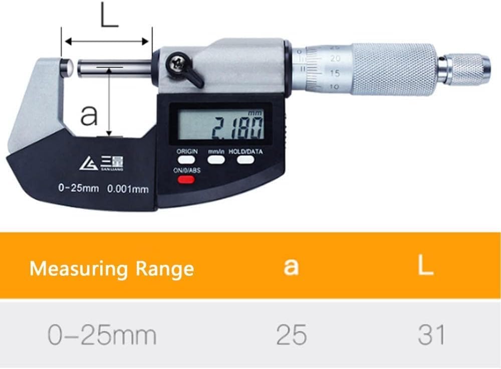 Micrómetro digital de 0 a 25 mm, herramienta de yunque de doble bola de precisión con punta redonda de carburo, medidor de grosor para recarga, rodamientos de motor, tubos y medición de tuberías