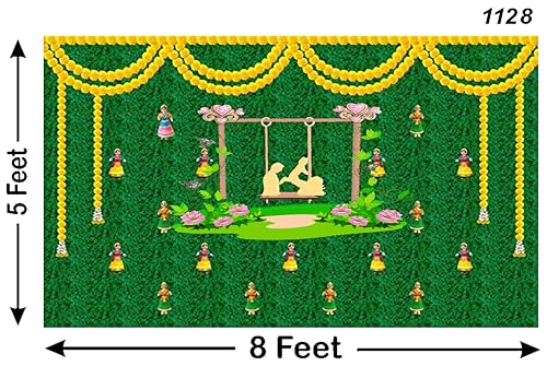 Image of Cradle Ceremony, Baby Naming Ceremony Design Backdrop for Party Decoration Traditional /Background Curtain Cloth for Pooja /Festival Size 5 Feet Height and 8 Feet Width(5 * 8)