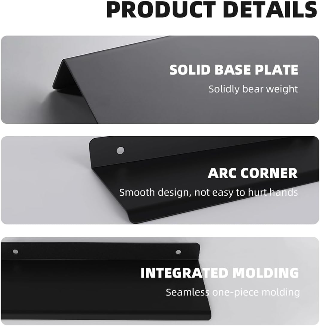 Floating Shelves for Wall Set of 2,Black Small Metal Shelving Book Shelf,Metal Shelves for Bathroom Accessories,Bedroom,Living Room,Kitchen,Storage/Room Decor(Black,8 inch)