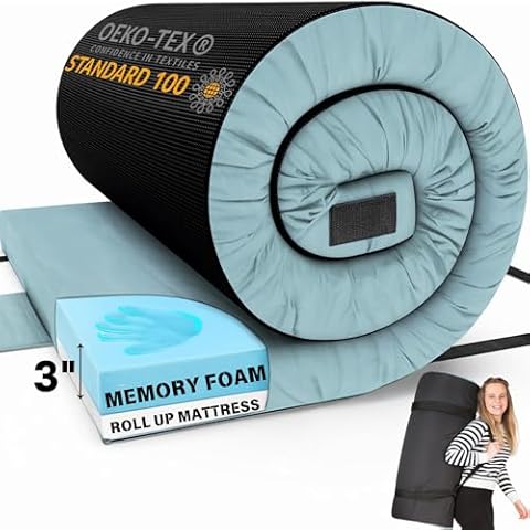 Matrix Cell Memory Foam Camping Mattress Pad, Roll Up Mattress Floor Mattress for Kids, Bed Roll, Camp Folding Sleeping Pad Foam, Cot Mattress Pad, Car Portable Rollaway Bed Cover