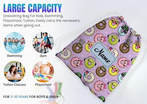 Image of Drawstring Swimming bag for kids for Gym yoga Tuition Beach Waterproof Backpack for 3-10 year Girls boys Bag with Custom personalisation