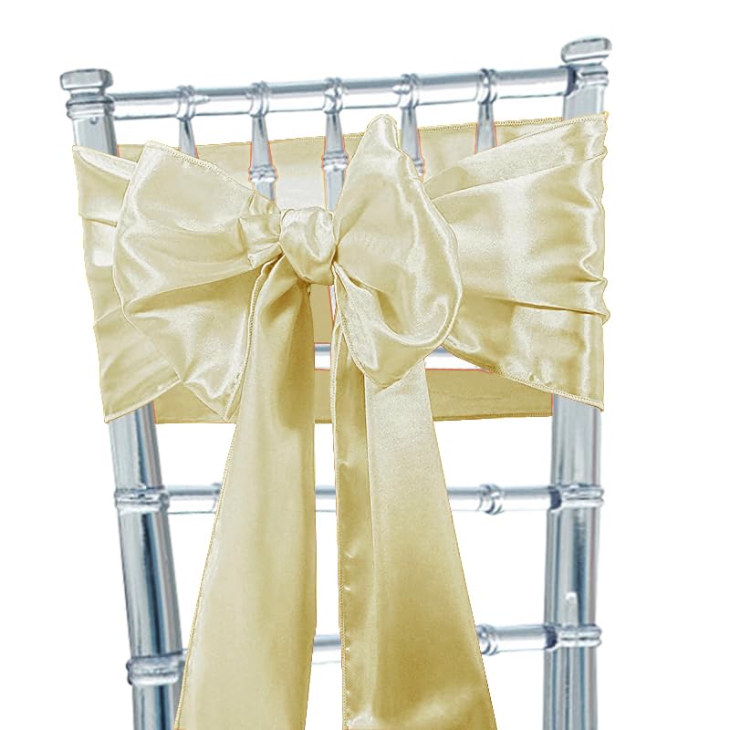 Time to Sparkle 10pcs Satin Chair Cover Sashes Bow Tie Ribbon Table Runner Wedding Reception Decoration - Ivory — image 1