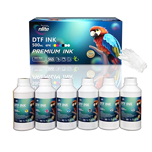 Image of Enlite Premium DTF Ink 500ML Combo Pack, Pigment Ink for PET Film Heat Transfer Printing, Refill for DTF Printer with printhead DX5 DX7 5113 XP600 I3200 4720 TX800, 2W+1B+1C+1M+1Y
