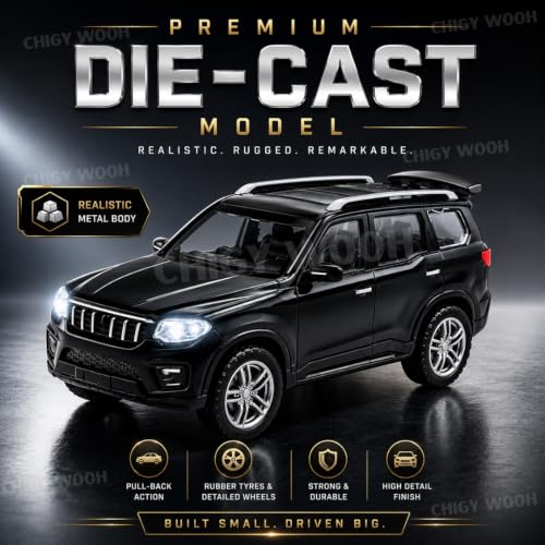 Image of S-Corpio Die-Cast 1:36 Scale Toy Car | Pull Back Action | Openable Doors | Lights & Sound Effects | Detailed Interior | Rubber Tyres | Metal Body Vehicle for Kids (Multi-Color)