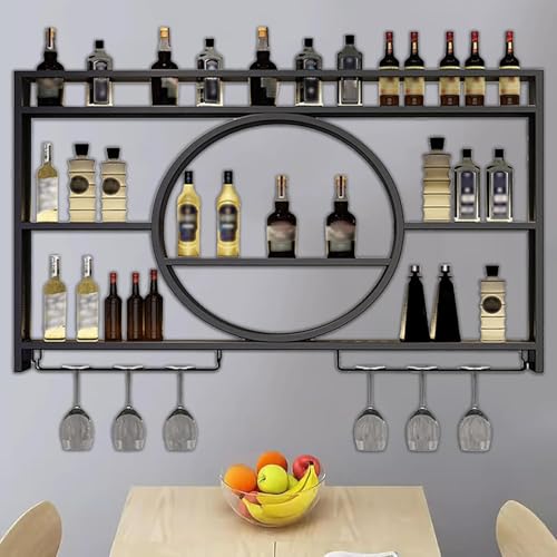 Porte-bouteilles mural et porte-verres – Étagères peu encombrantes pour chambre à coucher, cuisine, bar et cave à vin – Décoration d'intérieur élégante pour un rangement efficace