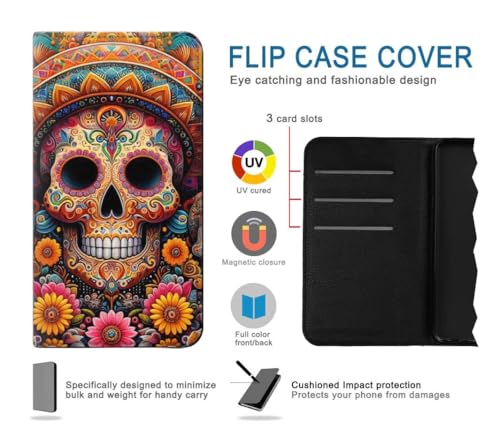 Étui iPhone 17 Pro Max flip housse cuir mexicain skull antichoc