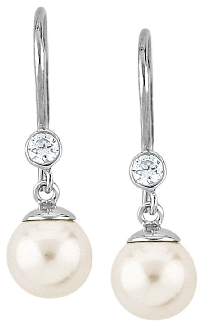 Orecchini Pendenti Nenalina In Argento Con Perla Bianca E Zircone - 8 Mm Perla, 3 Mm Zircone. Dimensioni: 10 X 27 Mm. Fatto A Mano