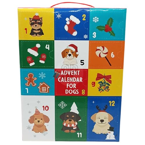 Adventskalender für Hunde - 12 Türchen - gefüllt mit Spielsachen - 39 x 27 x 7,5 (L/B/T) - Adventskalender Hunde mit Spielzeug - Adventskalender Hund