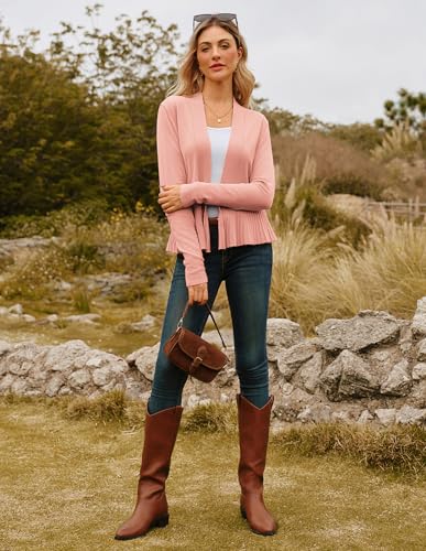 Image of GRACE KARIN Women's Lightweight Peplum Cardigan Sweaters Open Front Cropped Cardigan Long Sleeve Trendy Summer Knit Tops