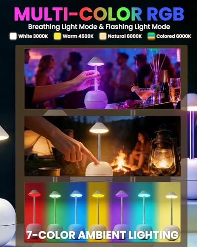 2 Pack Cordless Table Lamps Set, Tumbler Touch Bedside Lamps with Remote Control, 2600mAh USB Rechargeable Nightstand Lamp, Dimmable Desktop Light for Home Office, Dining Room (White) — view 6