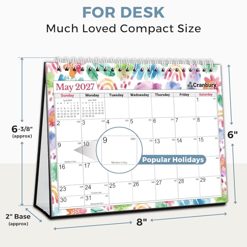 Image of CRANBURY Small Desk Calendar 2026-2027 Standing Flip, 8 inch x 6 inch, July 2026 to Dec 2027, Desktop Calendar with Stickers, Academic Year, Personal Desk Planner for School & Office