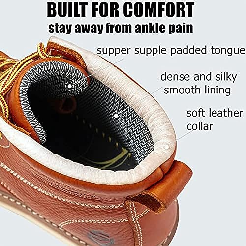 SUREWAY 6 in Mens Soft Toe Work Boots for Men-Full Grain Leather,Goodyear,Non-Slip EH Safety Industial Construction Wedge Moc Toe Work Boots/Shoes,Soft Toe Light Brown,Size 6.54