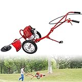 2-Stroke Hand Push Lawn Mower Gas Powered with Wheels,1.8KW 49CC Single-Cylinder Gasoline Engine Grass Trimmer Lawn Mower,Height Adjustable and Rear Wheels Foldable,6500-7000r/Min