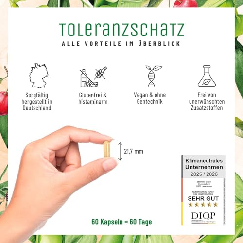 DAO Enzym Komplex mit Diaminoxidase aus Erbsen – 60 vegane DAO Kapseln – bei histaminreicher Ernährung – bis zu 60-Tage-Vorrat - NATURTREU® Toleranzschatz 3