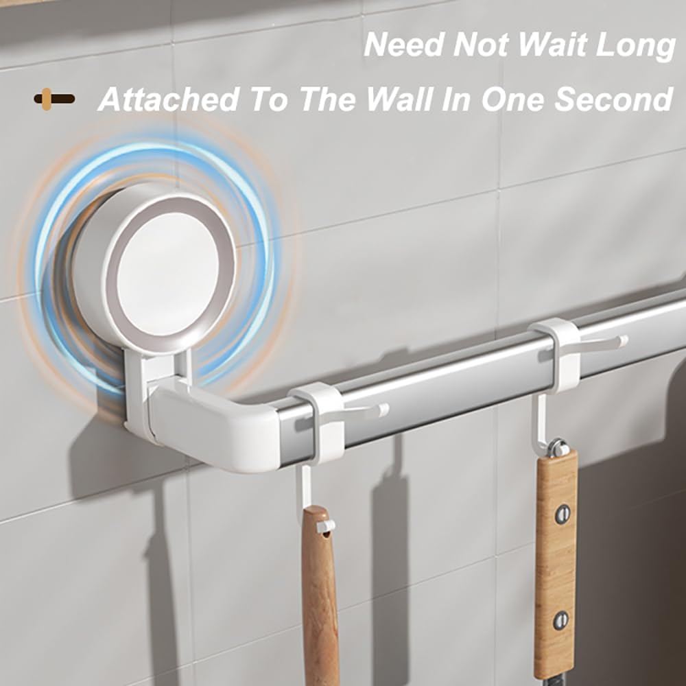 Kitchen Utensil Hooks, Kitchen Utensils Holder Suction Cup Wall Mounted Cooking Utensil Rack for Hanging Pots and Pans Storage Spatula Spoon Rail Hanger Organizers(with 18 Hooks 90cm)