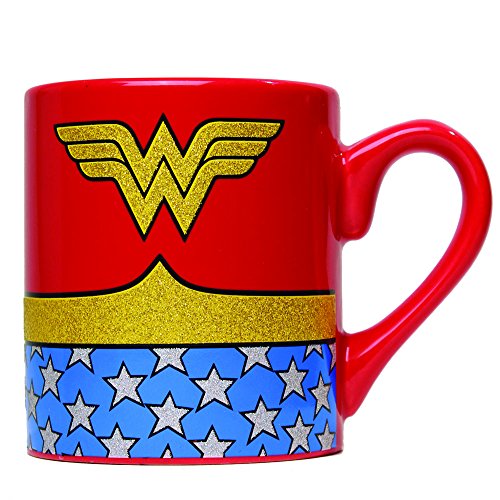 Silver Buffalo WW0132G DC Comics Wonder Woman Uniform Glitter Ceramic Mug, 14-Ounces