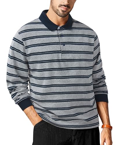 TAPULCO Mens Classic Fit Striped Polo Shirts Long&Short Sleeve Casual Collared Sports Daily T-Shirts for Everyday Wear3