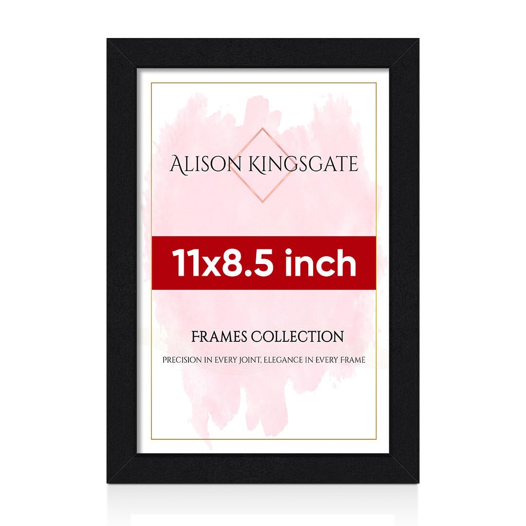 Alison Kingsgate Sleek 11X8.5 Picture Frame - Engineered Wood with Shatterproof Perspex Front - Perfect for Photos, Posters, Certificates - Suitable for Wall Mount or Tabletop Display - BLACK