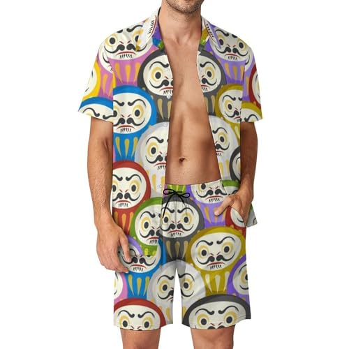 Chemise hawaïenne hommes ensemble léger contre la chaleur - Short et pantalon jaune rouge