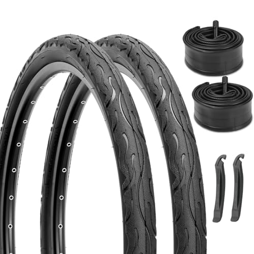 2-Pack Cruiser Bike Tires Set: Hycline 26x2.125 inch Folding Replacement Puncture-Resistant Bicycle Tires and Pair 26-inch Inner Tubes with Tire Levers for Beach or Urban City Commuter Bike