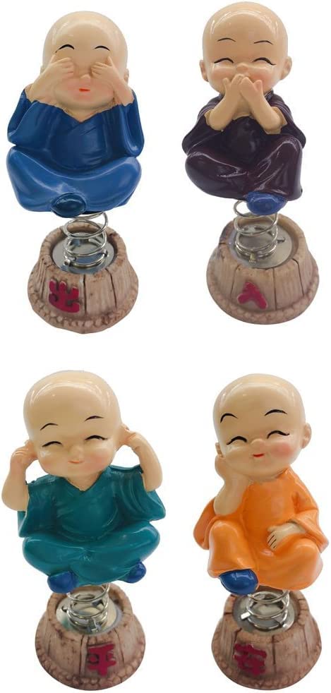 Image of Buko Set of 4 Buddha Monk Statues Miniature Figurines Showpiece for Wall Shelf Table Desktop Car Dashboard Decoration Home Office Decor (Spring Cute Buddha Set-of-4)