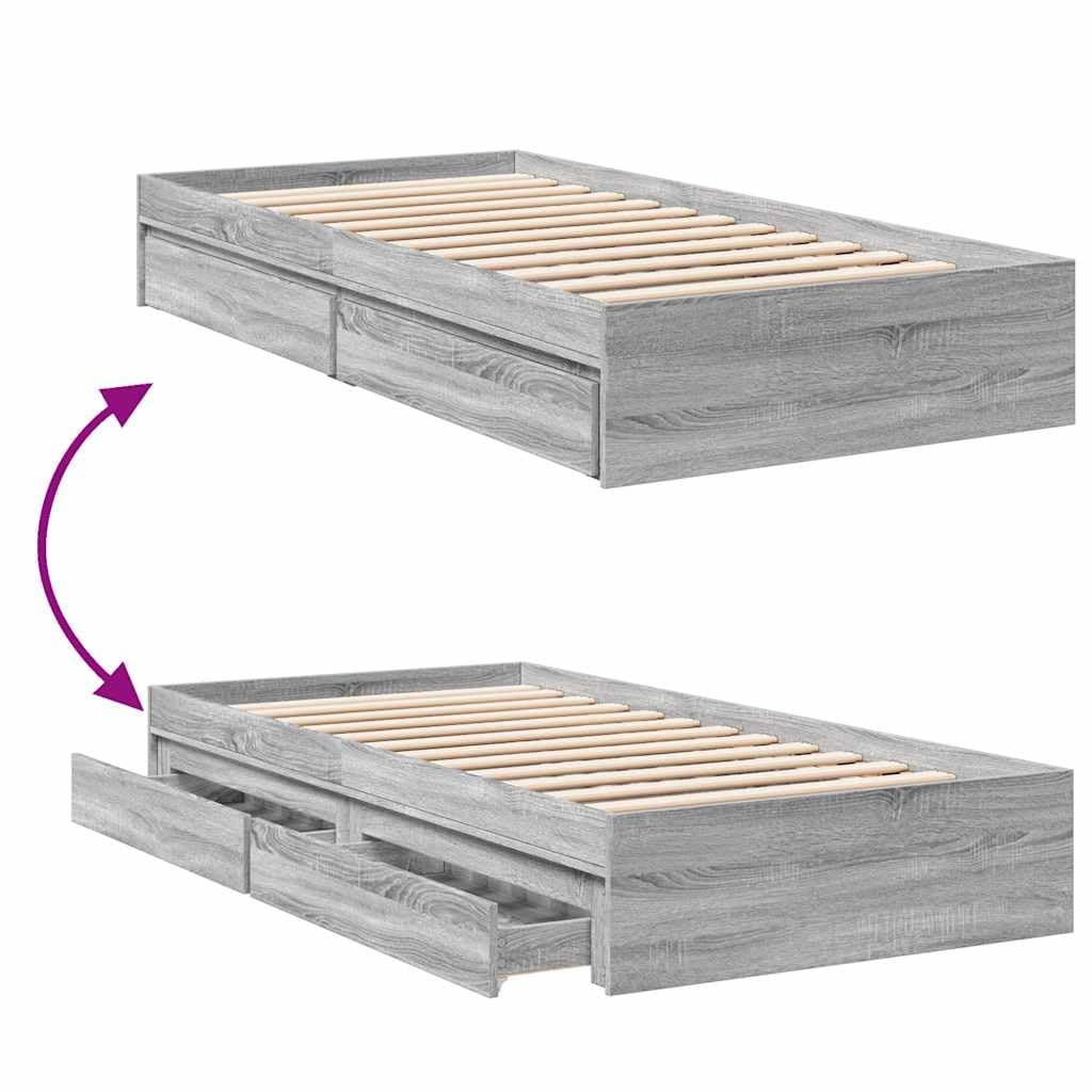 vidaXL Cama con cajones Madera de ingeniería Gris Sonoma 90x190 cm