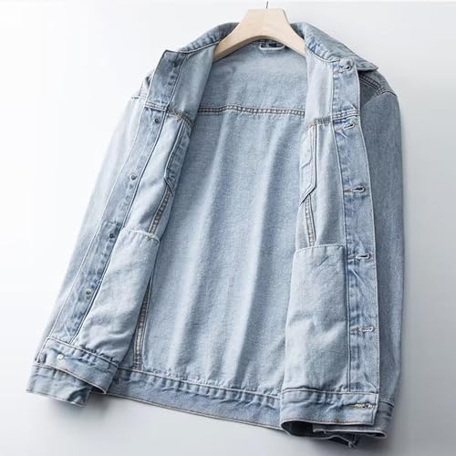 Men Distressed Handsome Lapel Denim Jacket Casual Street Fashion Work Jean Coat Classic Comfy Pocket Trucker Outerwear3