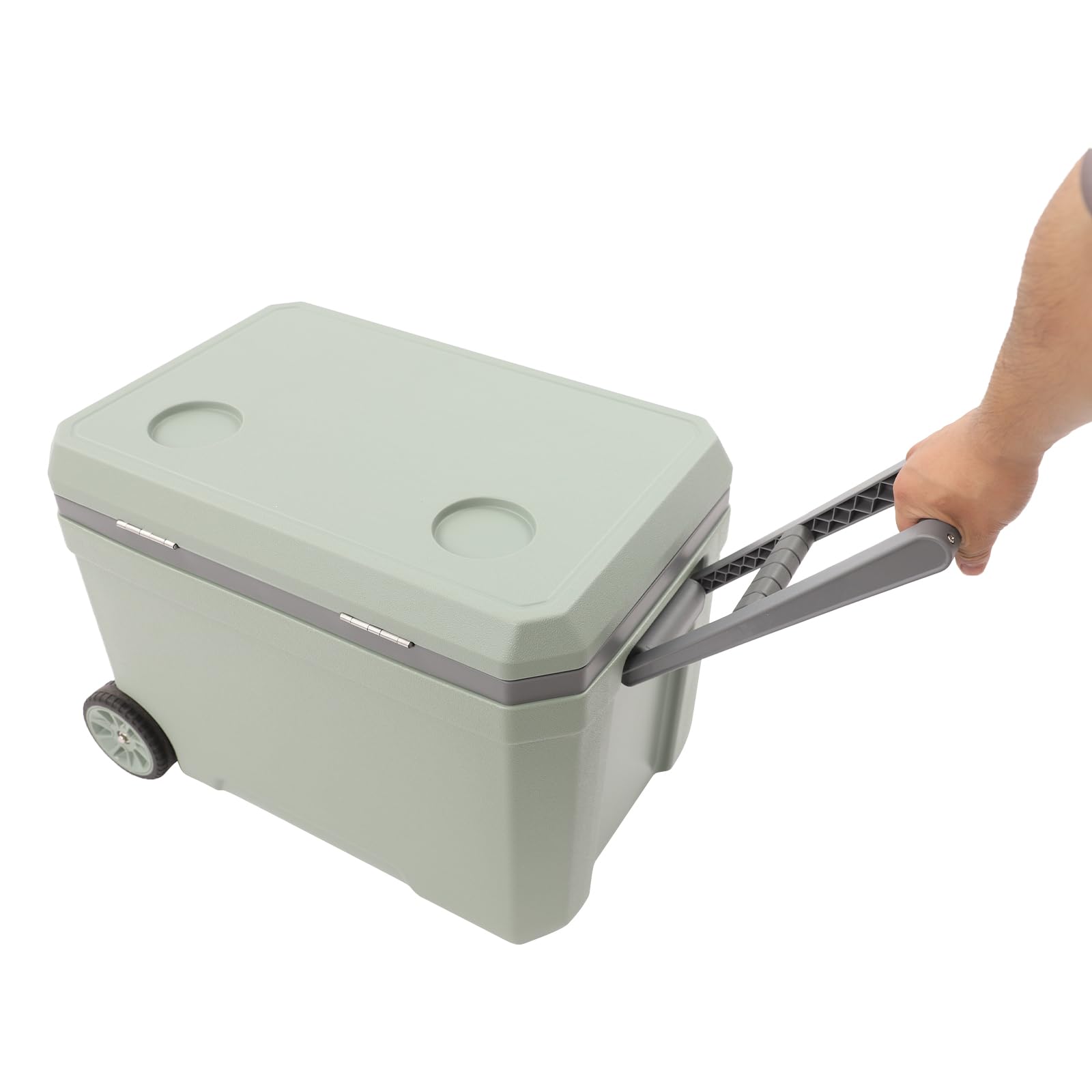 Nevera portátil de 45L, nevera para auto/caja aislante con barra de tracción, rueda inferior y portavasos integrado, nevera para hielo, bebidas y cerveza