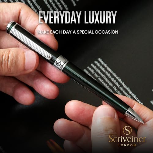 Image of Scriveiner BlackGreen Ballpoint Pen - Black Green Luxury Pen, Chrome Finish, Schmidt Black Refill, Best Ball Pen Gift Set for Men & Women, Professional Executive Office, Nice Designer Pen