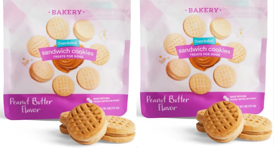Peanut Butter Cookie Sandwich Dog Treats – 2 Pack - 8 oz Total – Crunchy Biscuits with Real Peanut Butter & Honey Filling – Training & Reward Snacks