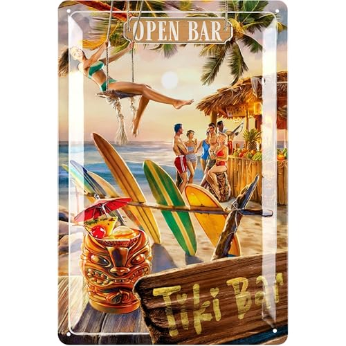 LANOLU Plaque en tôle rétro TiKi Bar – Décoration de bar à cocktail, décoration de surf et de piscine, décoration de bar, plaque de cocktail, plaque en...
