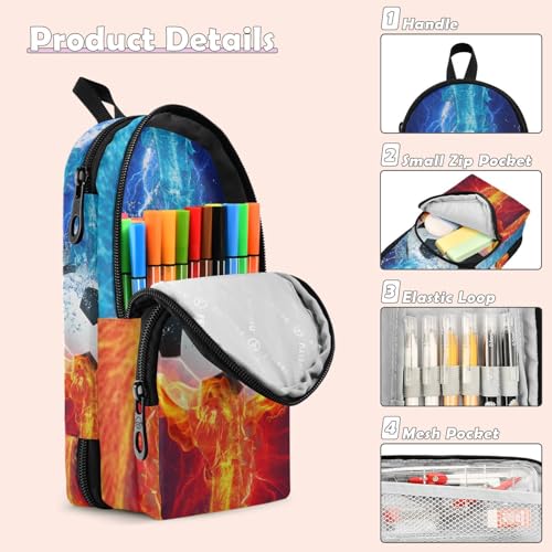 Image of ZAZYXTJ Soccer Standing Large Capacity Pencil Case 3 Compartment Pen Pouch Storage Makeup Bag for School Office Teen Girl Boy Men Women