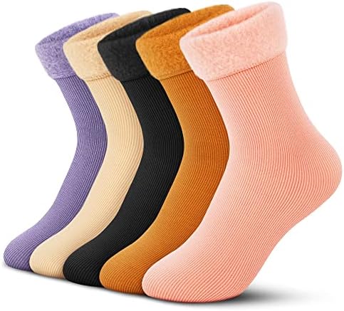 WSGALARY Fuzzy Socks for Women Gifts Thick Crew Fluffy Warm Winter Boot Socks Casual Cozy Heated Slipper Socks