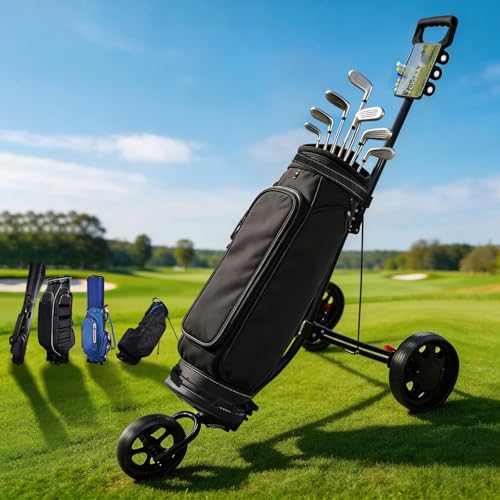 CIGAA Golf Trolley 3 Wheel: Golf Trolleys Foldable Lightweight Aluminium with Non-Slip Handle Foot Brake & Scoreboard Holder for Golf Bag Quick Collapsible Compact Design for All Course Use