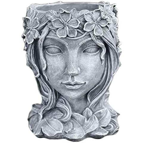 Holibanna Mädchen Sukkulenten Übertopf Harz Frau Figur Pflanzgefäß Grau Harz Blumentopf Weiblich Mädchen Statue Kopf Pflanztopf Desktop Sukkulenten Blumenhalter Cover