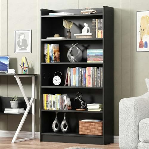 Image of Lukzer Engineered Wood 6 Tier Bookcase Open Book Shelf Storage Cabinet (MR-007 / Black / 134 x 24 x 71cm) DIY(Do It Yourself).