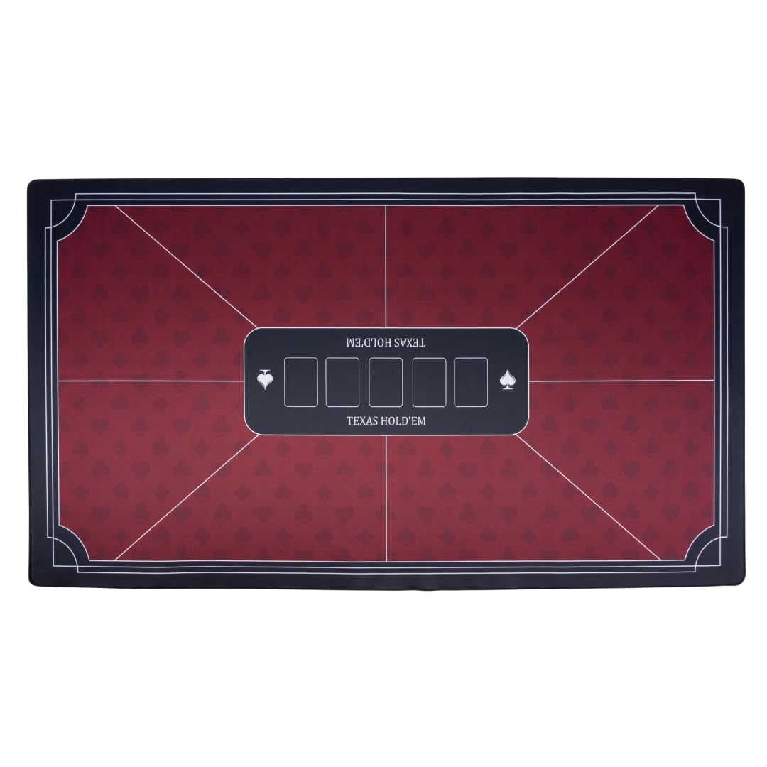 Tapete de Póker Texas Hold’em Rojo 138 × 79 cm – Poliéster + Goma Antideslizante – Plegable