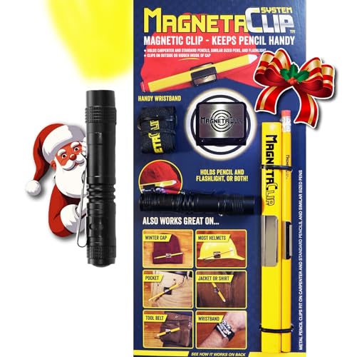 MAGNETACLIP SYSTEM - STRONG MAGNETIC Pencil, and Flashlight Holder for baseball cap, winter hat, helmet, belts and more! Handy wristband included!