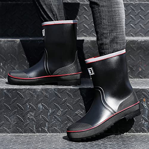 Image of HSBDNZQ Rain Boots for Men, Waterproof Mens Rubber Boots with PVC Unique Design, Comfort Lightweight Work Mud Boots, Resistant Durable Slip Garden Boots for Farming Gardening Fishing