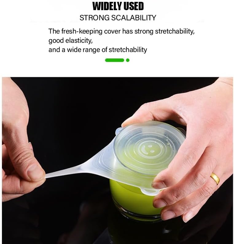 Miniatura 2 de Juego de tapas elásticas de silicona reutilizable, 6 tamaños (2.4 a 7.1 pulgadas), transparente, sin BPA, herméticas para salvar alimentos, cuencos,