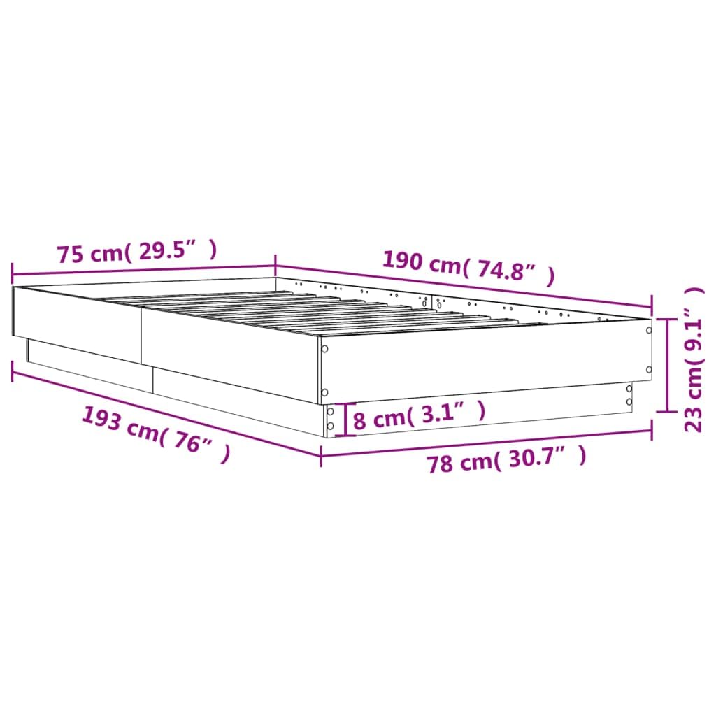 vidaXL Rama łóżka z oświetleniem LED, czarna, 75x190 cm