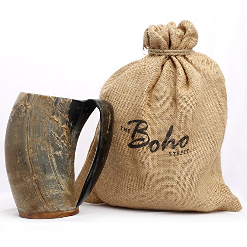 Black Friday - 60% OFF Exclusive Game of Thrones Style Viking Drinking Horn Tankard 6" Inches 22-25 Oz Unpolished Wood Base Extra Large Medieval Inspired Cup Unpolished and Real