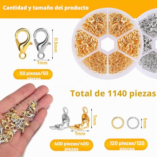 Miniatura 2 de 1140 Cierres Para Pulseras, Enganches Para Pulseras, Accesorios De Fabricación De Joyas, Cierres Para Pulseras De Hilo, Kit De Creación De Pulseras, Oro Y Plata