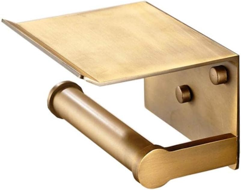 Gold Toilet Paper Holder with Shelf, Wall - Mounted Bathroom Tissue Roll Holder for RV Camper, Bathroom Organization Accessory,Golden