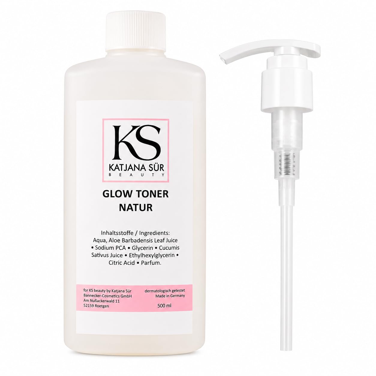 KS Beauty Glow Toner Gesichtswasser mit Pumpspender, 500 ml | Feuchtigkeitsspendender Gesichtstoner für trockene & sensible Haut – dermatologisch getestet, Made in Germany