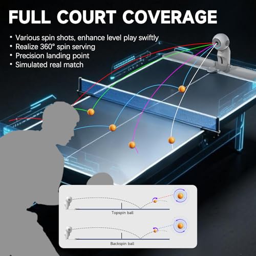 Table Tennis Robot Machine, PUSUN Ping Pong Robot Machine with Net, Remote&App Control, Built-in Multiple Training Drills, Topspin/Backspin, Customize Training Program