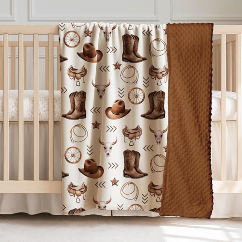 Image of Western Baby Blanket, Cowboy Minky Blankets for Boys Girls, Nursery Room Decor, Soft Warm Lightweight Nursery Bed Blanket for Newborn Toddlers Son Daughter, for New Parents